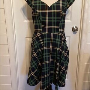 Retro  50’s Green Plaid Fit n Flair Midi Dress XL
